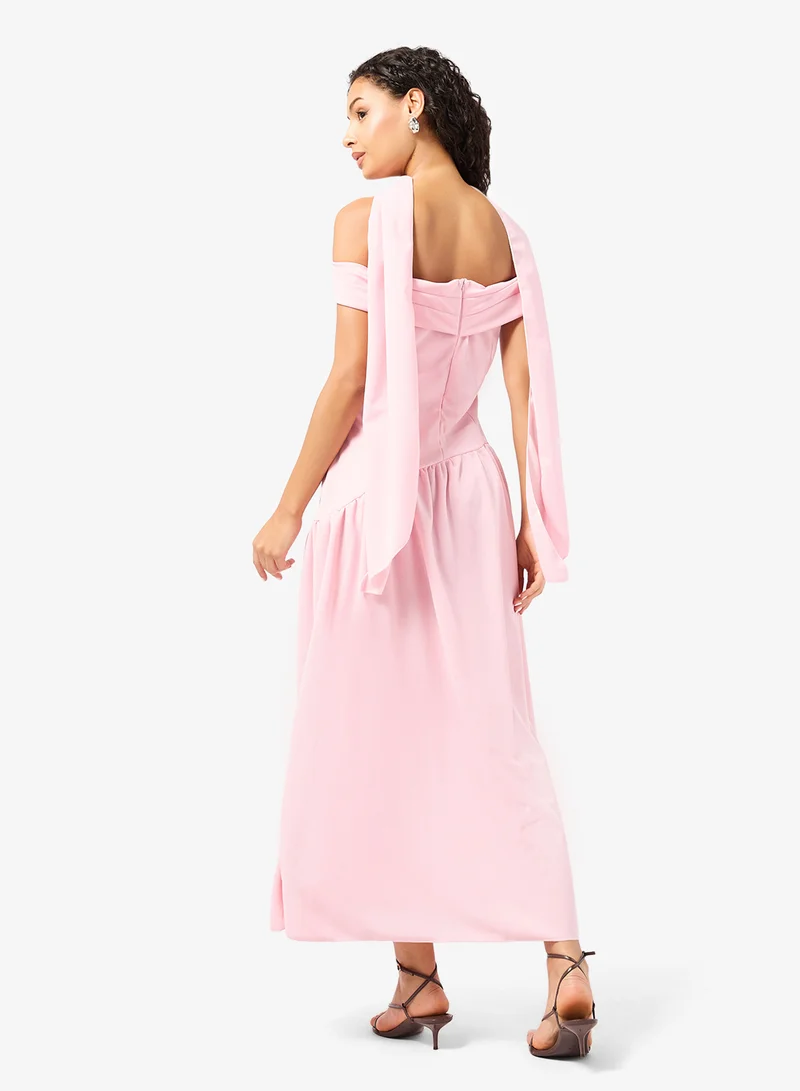 جينجر Off Shoulder Drop Waist Dress with Scarf